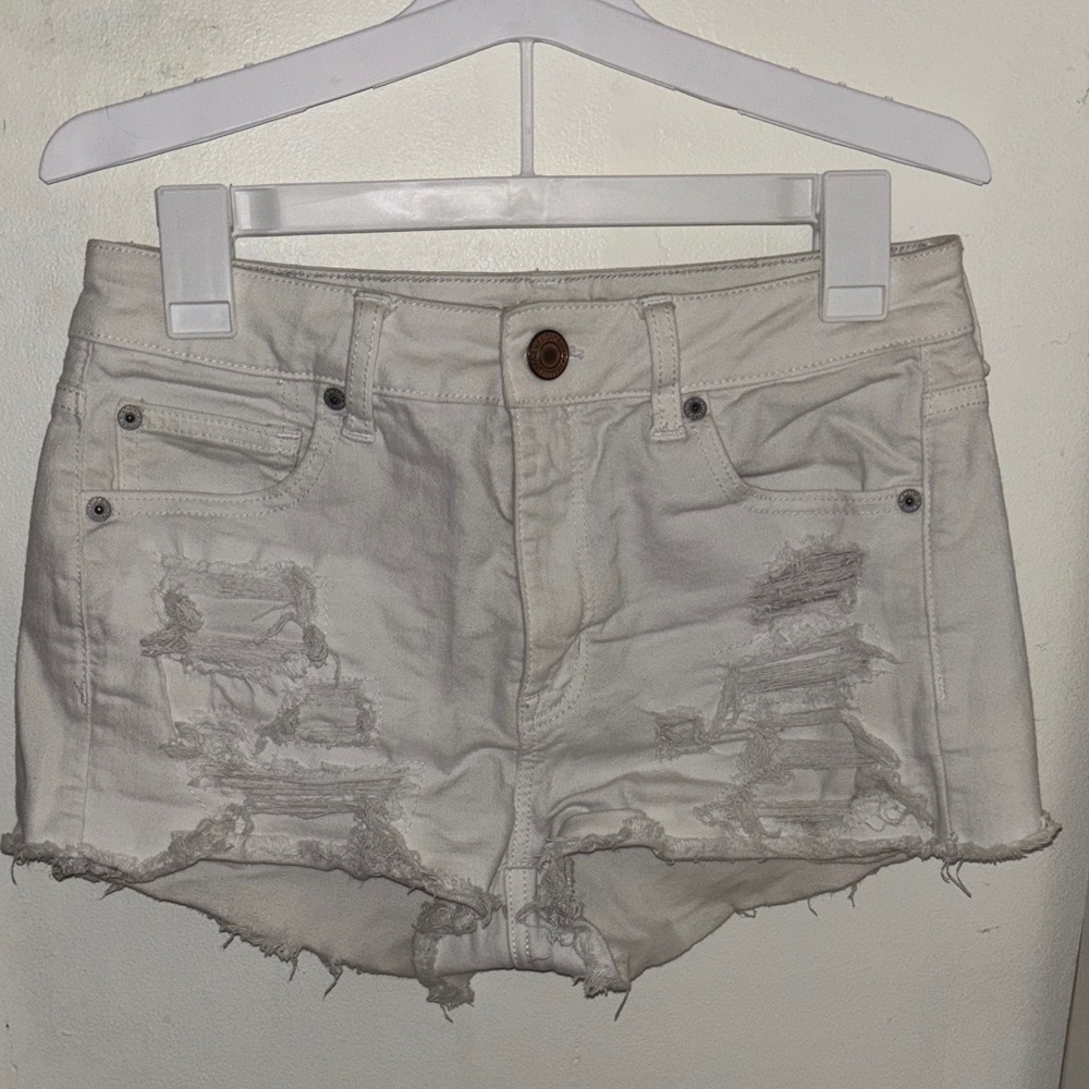 American Eagle Outfitters Distressed Cream Jean Shorts